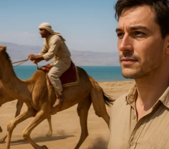 Ator que gravou cena de corrida de camelos em Mar Morto
