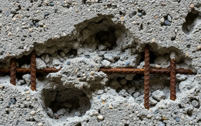 Bicheira: vazios no concreto por má concretagem e vibração