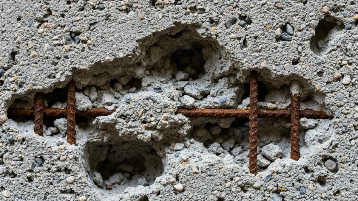 Bicheira: vazios no concreto por má concretagem e vibração